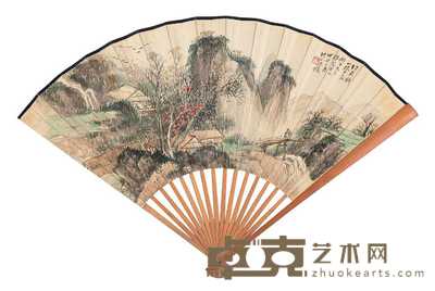 汪琨 高振霄 甲申(1944年)作 仿黄鹤山樵 苏轼《留别登州举人》 成扇 18.6×50cm